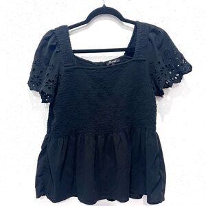 Madewell Blue Flutter Sleeve Smocked Blouse Large